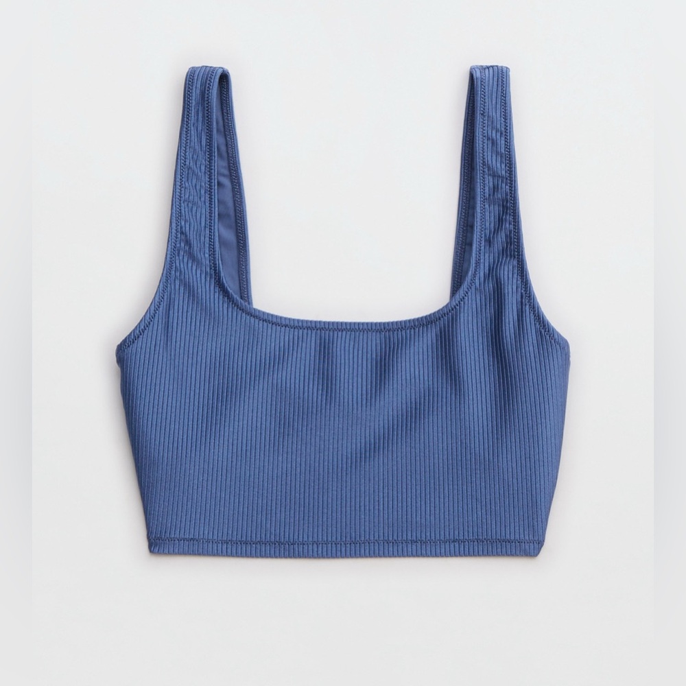 Aerie Shine Rib Longline Scoop Bikini Top, Size: Medium